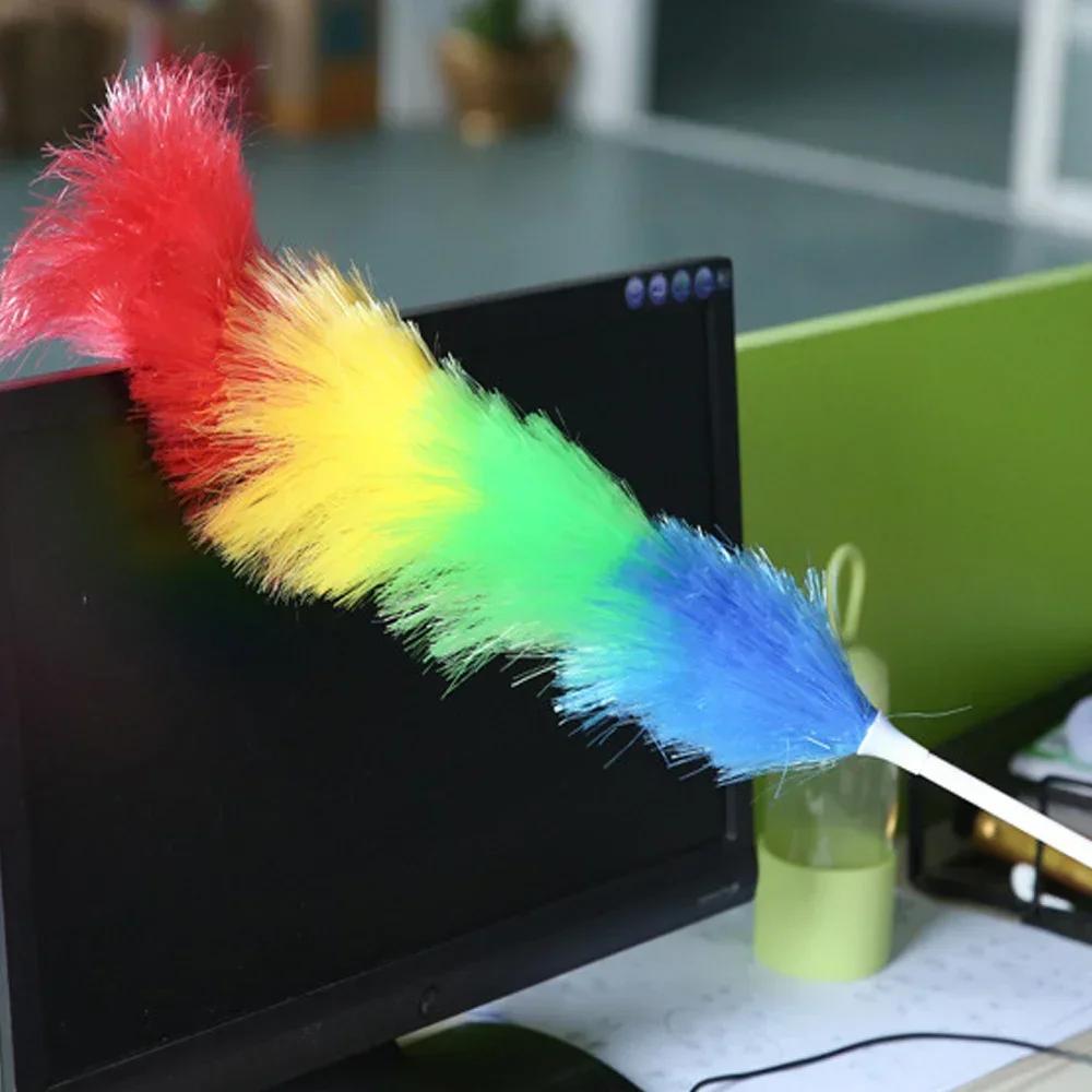 1pcs Household Rainbow Dust Duster Practical Plastic Feather Duster Telescopic Handle Sweeping Brush Cleaning Product Tool