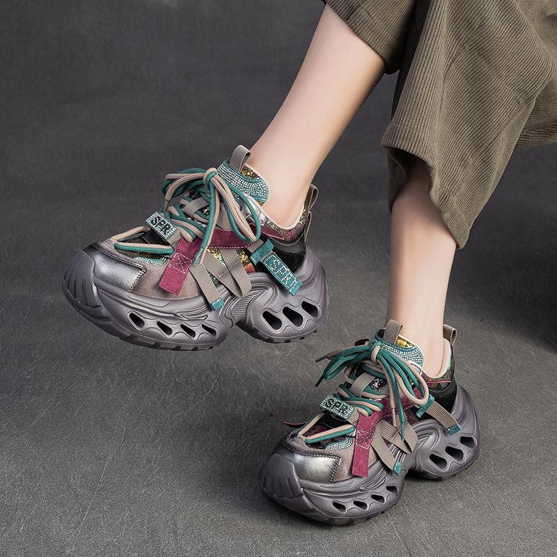 Bequeme Erhöhende Lässige Dad-Schuhe Bunte Klobige Sohle Retro-Stil Damen-Sneaker