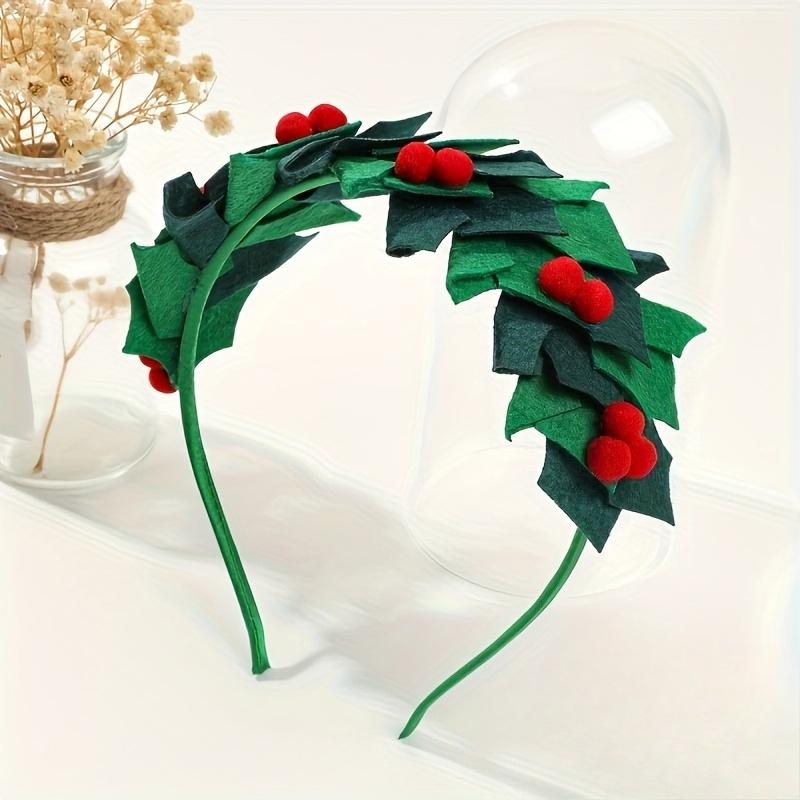 

1pc Festive Christmas Headbands with Green Leaves & Red Berries - Polyester Holiday Party Accessories, Hand Wash Only,Christmas