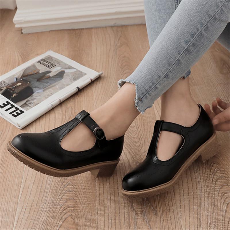 Fashion Women Flats Shoes Big Size 33-43 Retro College Wind Round Buckle Thick Crust Muffin Shoes Small Doll Leather Sweet Zapatos Mujer