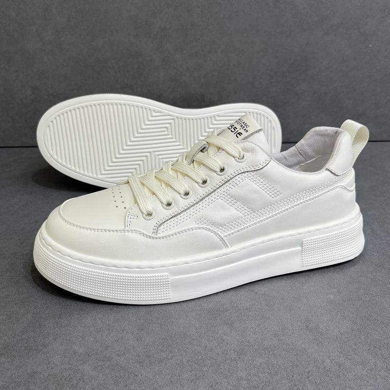Cross-Border White Board Shoes Men'S Autumn Popular Fashion Trendy Shoes Leather Versatile Casual Shoes Platform Lightweight White Shoes
