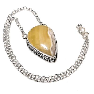 Natural Calcite Agate Gemstone Handmade 925 Sterling Silver Necklace 20" L3s62
