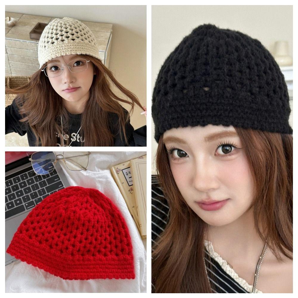 Hollow Out Crochet Pullover Hat Bohemian Style Weave Cap Sweet Knitted Beanies Hat  Girls