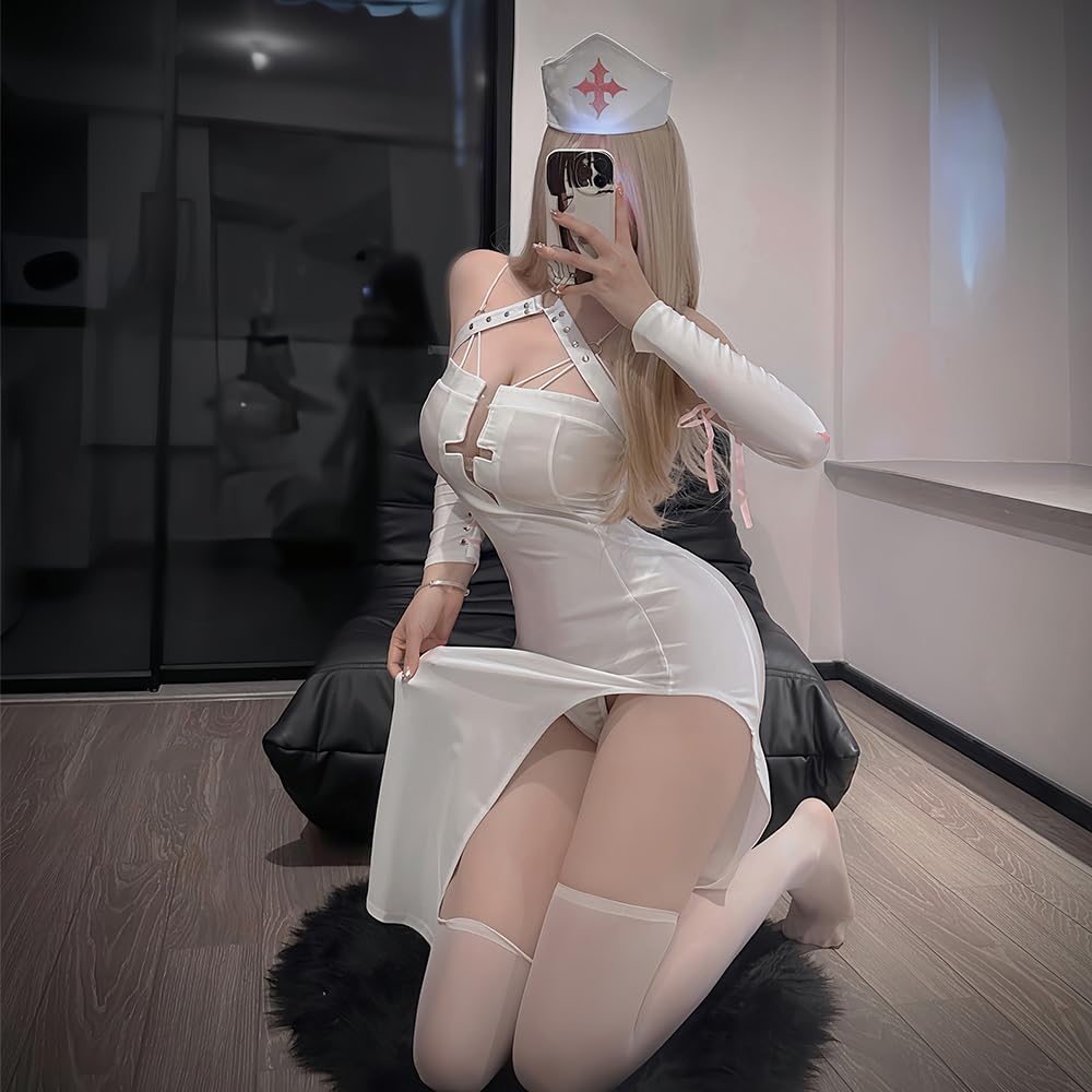 Nurse Sexy Extremely Nurse Open Bare 5 Piece One Size Fits Stockings Included [YAISHN] Uniform, Cosplay, Black, White, Sexy, Erotic, Cute, Uniform,