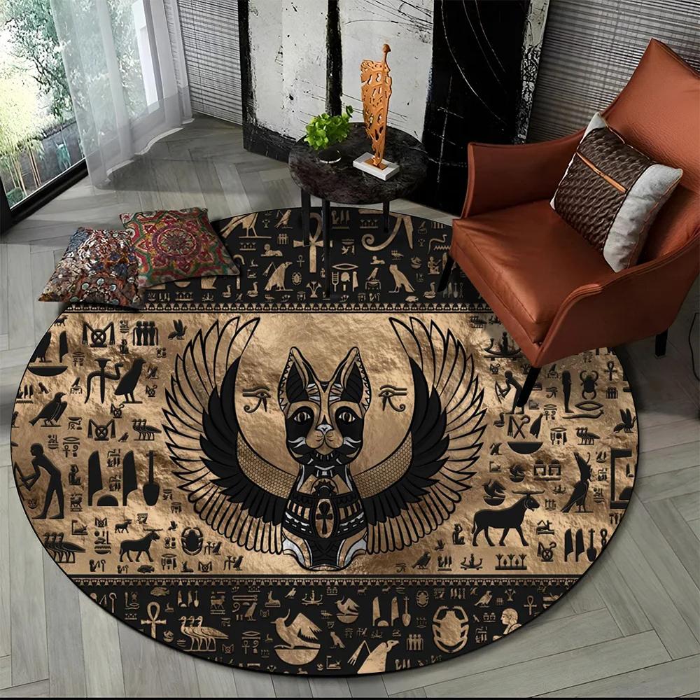 Egyptian Hieroglyphic Round Carpet Soft Non-Slip Rug for Living Room Bedroom Office Decor