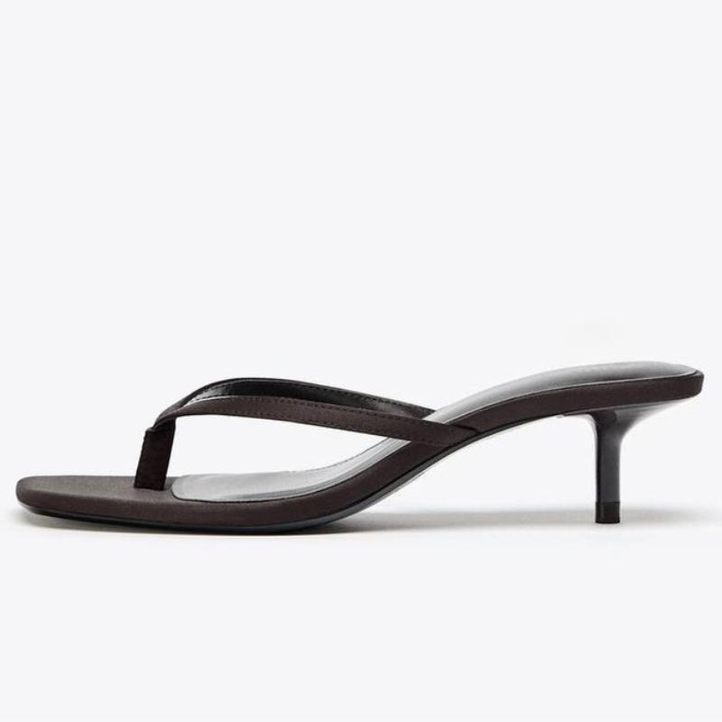 Fashion High Quality Black Silk Kitten Heel Design Brand Slipper Women Cozy Clip Toe Flip Flop Elegant Square Toe Thin Heel Slide Sandal