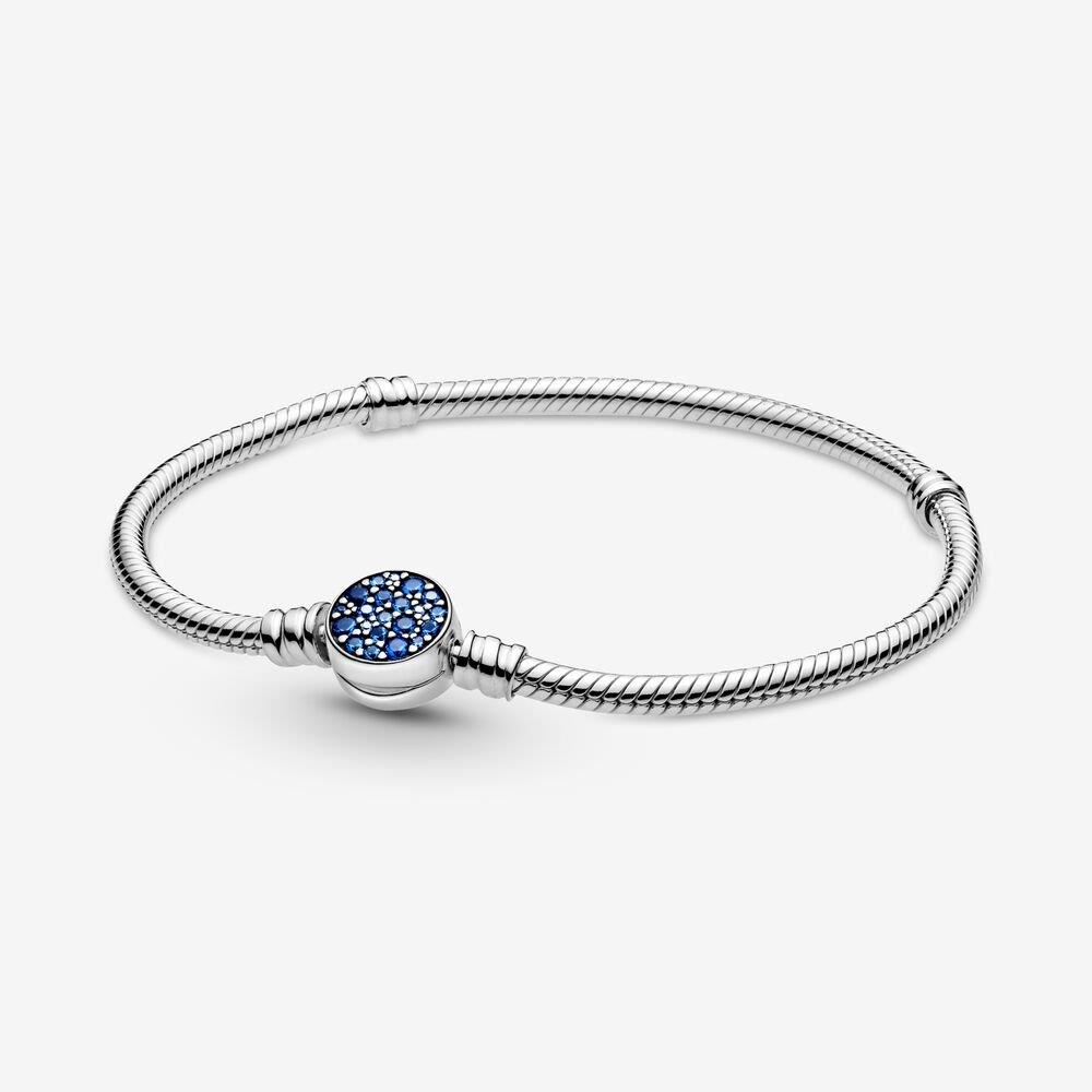 Pandora Women's Blue Moments Sparkling Disc Clasp Snake Chain Bracelet 18 Cm