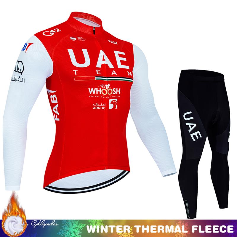 Cycling Jumper Men's Suit UAE Thermal Jersey Man Costume Bike Clothes Pro Team 2024 Winter Fleece Clothing Mtb Pants Blouse Bib