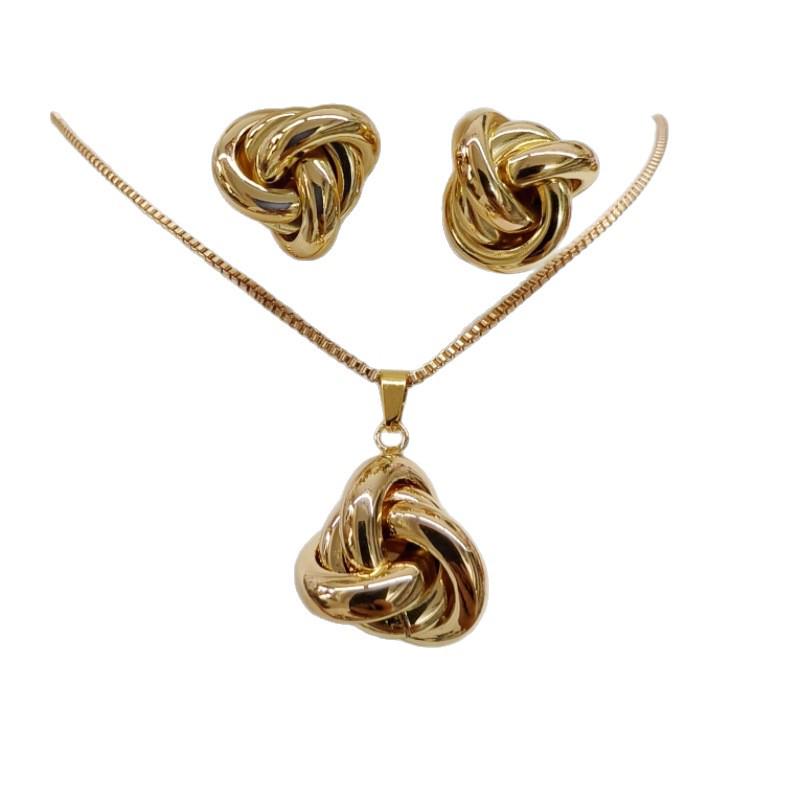 Elegant European & American Luxurious Geometric Twist Earrings & Necklace Set