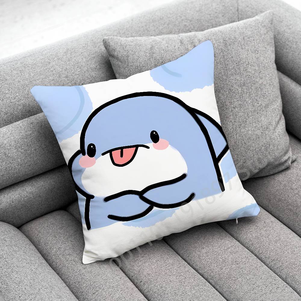 Funny Cartoon Blue Shark Throw Pillow Case For 50cm 40cm 55cm 45*45cm 30cm Square Bedroom Pillowcase Cover