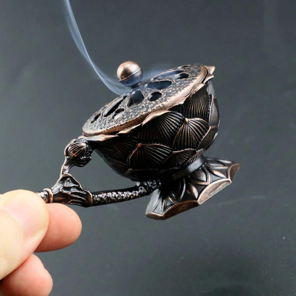 With Handle Lotus Incense Burner Metal Aroma Furnace Aromatherapy Stove Home Interior Decoration