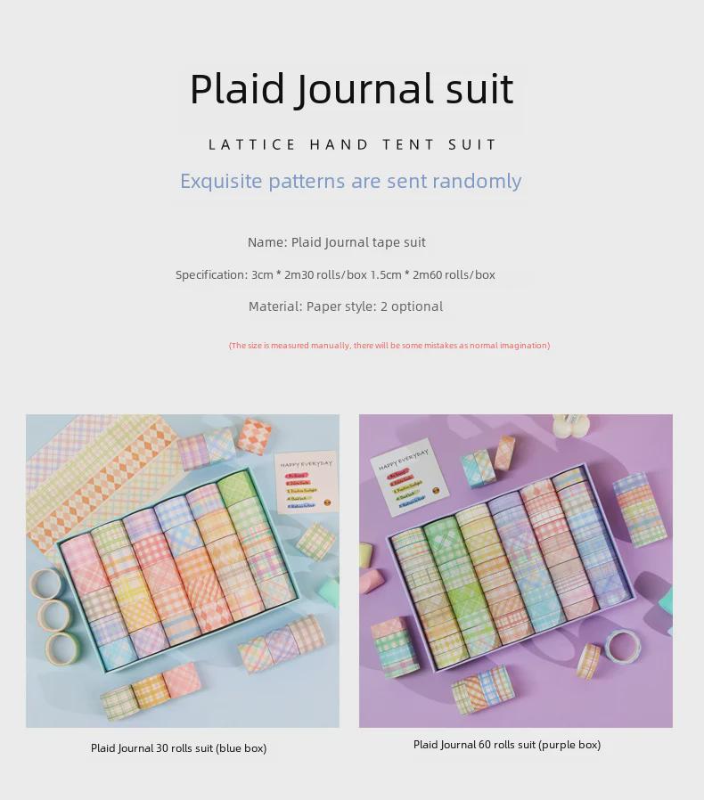 Set med 60 rullar: Japanska Pappersanteckningsbokstejper - Små Fräscha Rutiga Saltserien för DIY-nybörjare