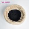 SOMALER Winter Faux Rabbit Fur Knitted Bucket Hats for Women Plain Color Warm Knitted Bucket Hats
