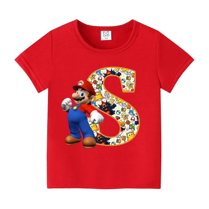 New 100%Polyester T-shirts for Children Cartoon English Letters Graphic T-shirt Boys Casual Short-sleeved Tops Kids Clothes
