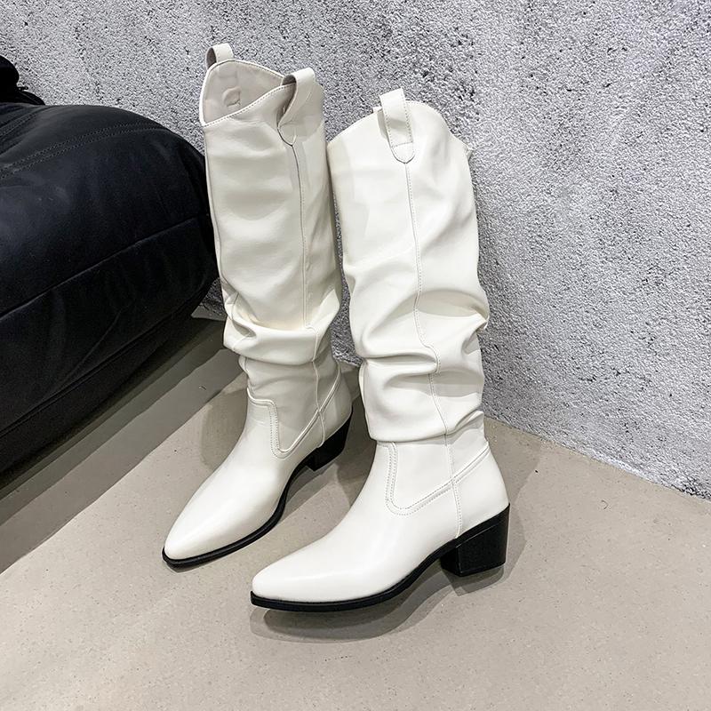 

Fashion Designer 2025 New Women High Boots Pleated Fashion Chunky Knee High Motorcycle Boots Winter Sexy Heeled Shoes Woman Botas Mujer 40 бежевый