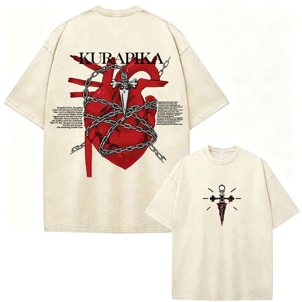 Japanese Anime Hunter X Hunter Kurapika Vintage Washed T Shirt Men Women Clothing Fashion Oversized Cotton Short Sleeve T-shirts