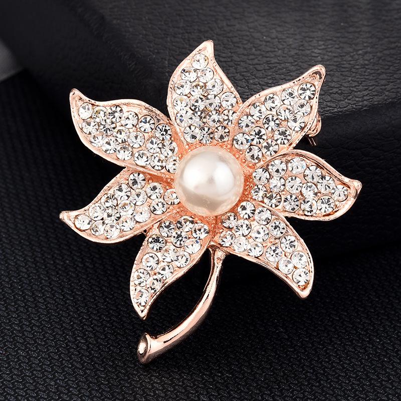 High-End Korean Alloy Scarf Buckle with Diamond, Pearl, and Brooch Pin Accessories