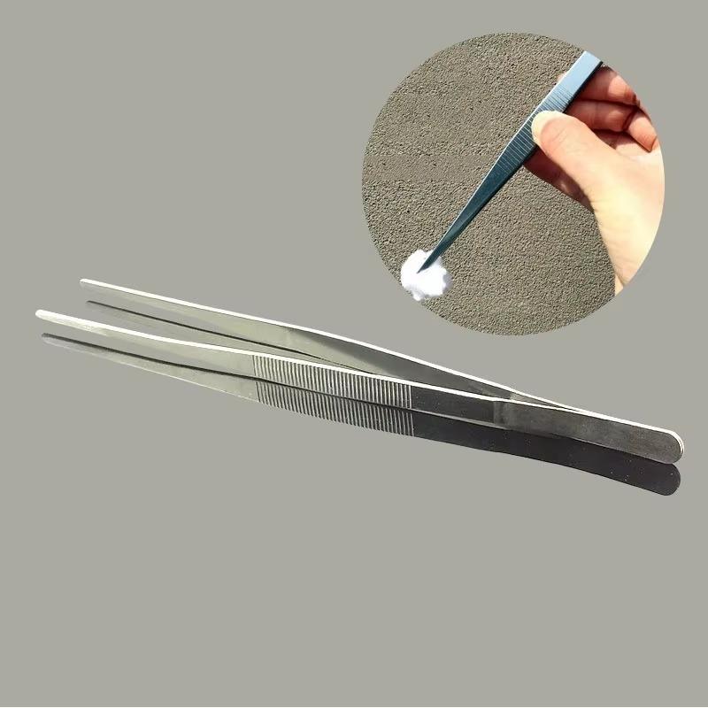 12'' 30cm Home Medical Garden Kitchen BBQ Tool DIY Toothed Tweezer Long Barbecue Food Tong Straight Tweezer Stainless Steel