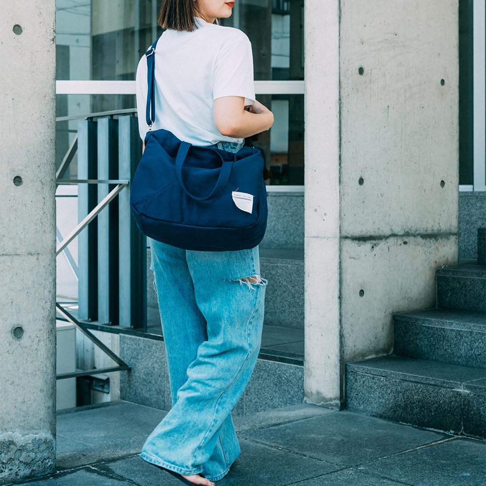[Rename] 2-Way Shoulder Bag with Original Tag, Crossbody Canvas Tote Bag, Navy