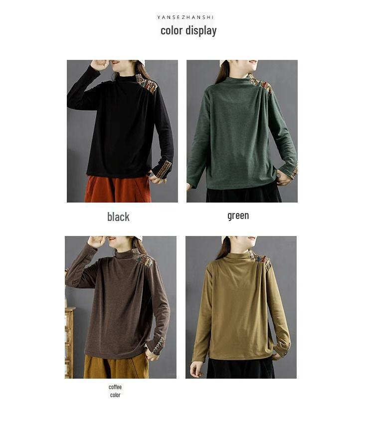 Ethnic Style Retro German Velvet Women's Sweatshirt, 2024 Autumn/Winter, Loose Stitching Pullover, Warm Base Layer