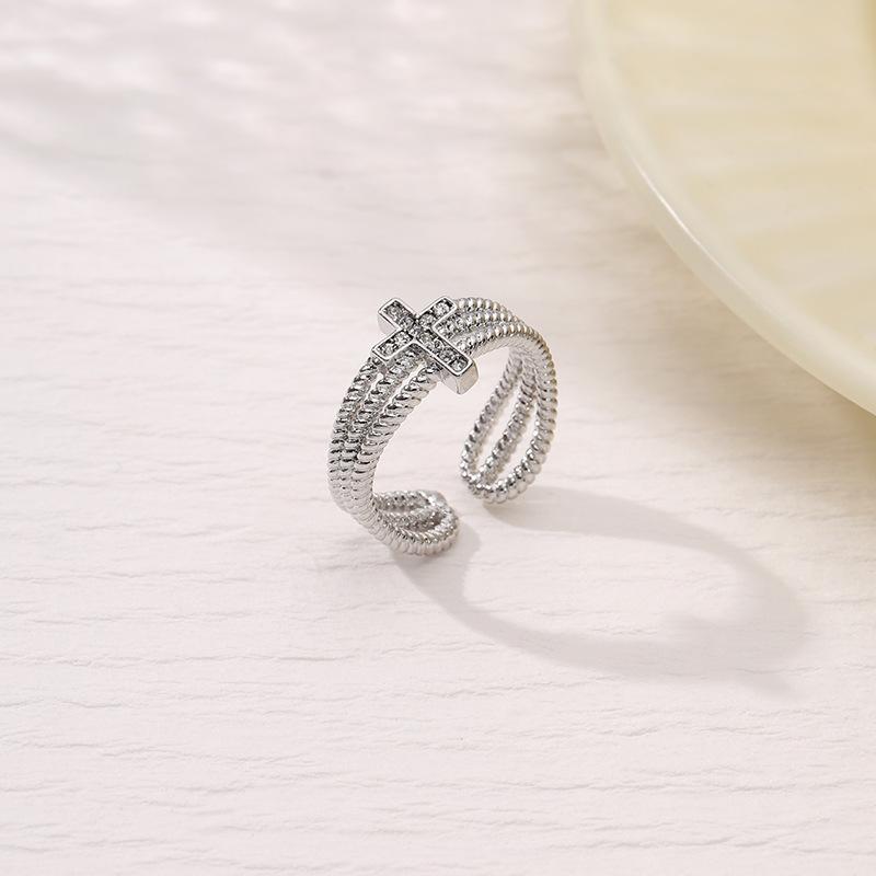 

New zircon retro cross ring, simple personality fashion women s trend index finger ring срібний