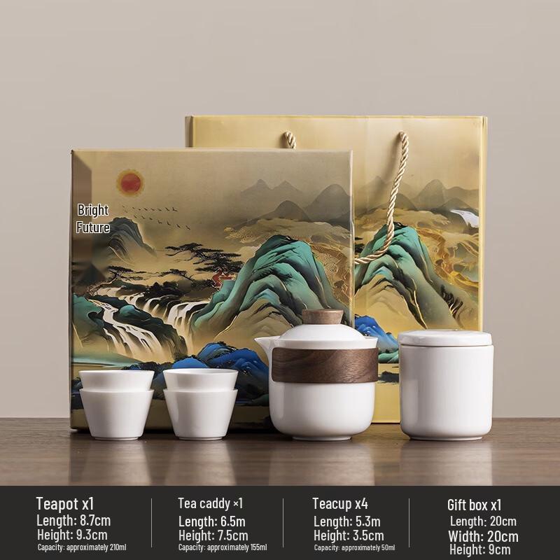 Mutton-fat Jade Ceramic Travel Tea Set