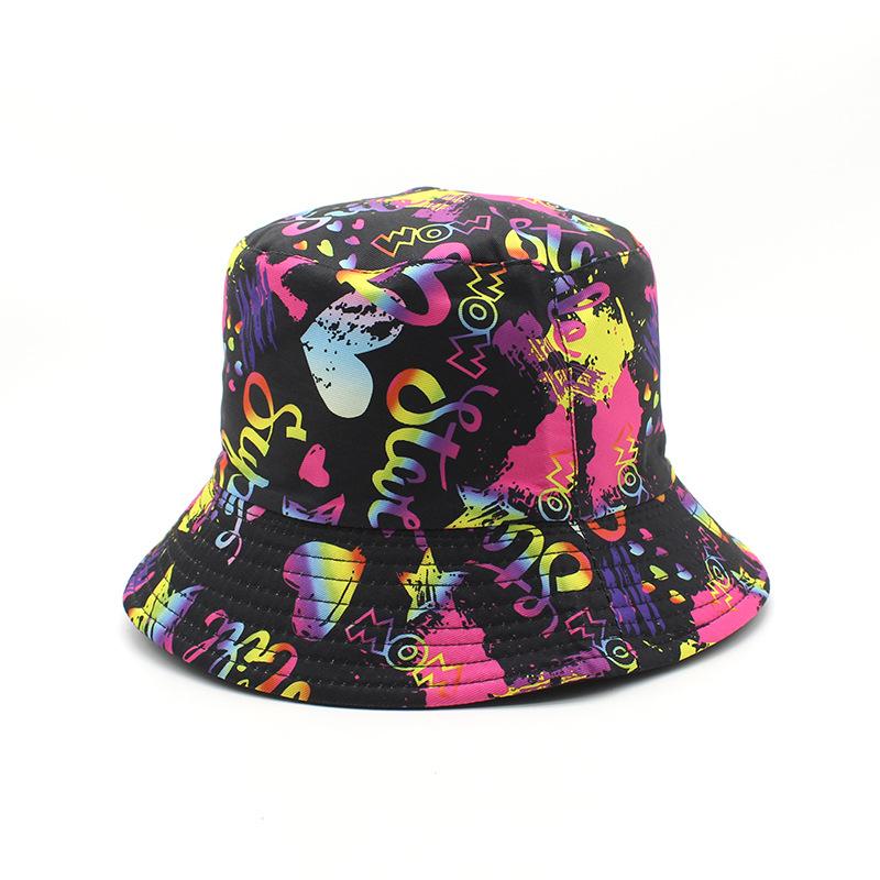 Outdoor Sun Hat Digital Printing Bucket Hat Colorful Double-Sided Basin Hat Smudged Bucket Hat Couple Vacation Sun Protection Hat