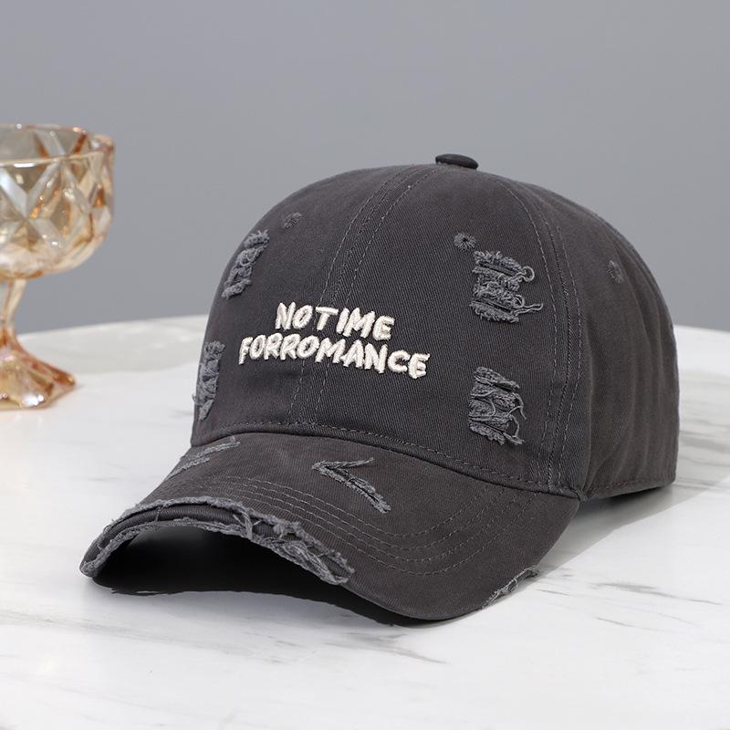 Ripped Baseball Cap Female Alphabet Embroidery Washed Cotton Cap Small Face Wide Brim Soft Top Sun Hat