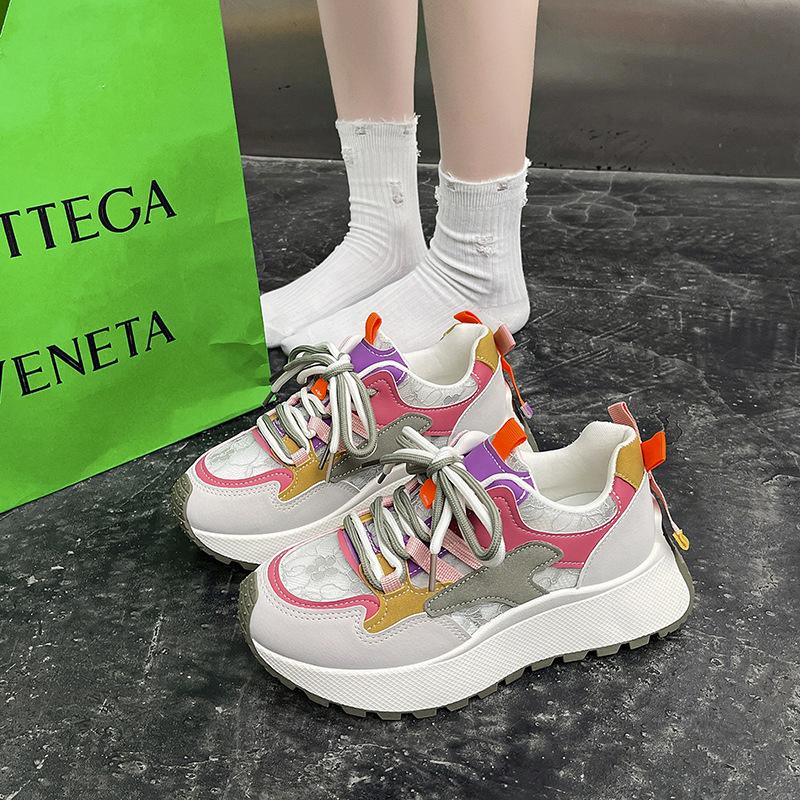 Forrest Gump Sports Shoes Women's 2025 Summer New Breathable Mesh Casual Shoes Color Matching Small Height Platform Dad Shoes