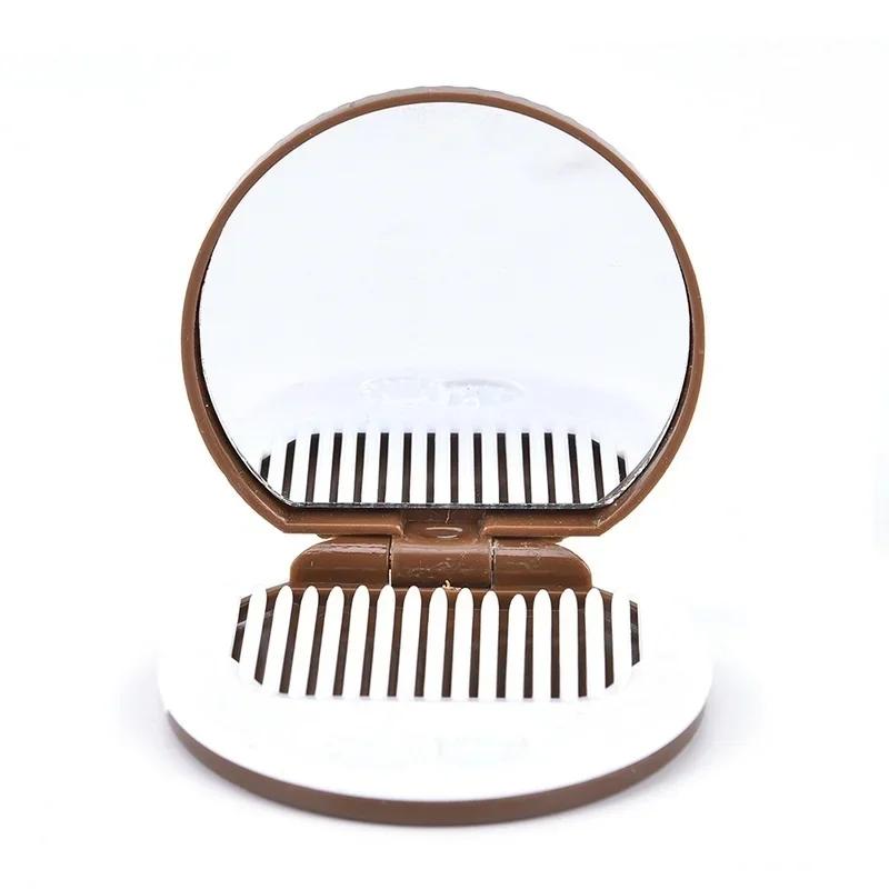 1 Pcs Chocolate Biscuit Mini Pocket Mirror With Comb Princess Portable Biscuit Shape Makeup Folding Mirror With Comb