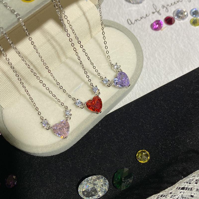 S925 Sterling Silver Heart Necklace with 5A Zirconia, Clear Sky Collection, Women's Clavicle Chain