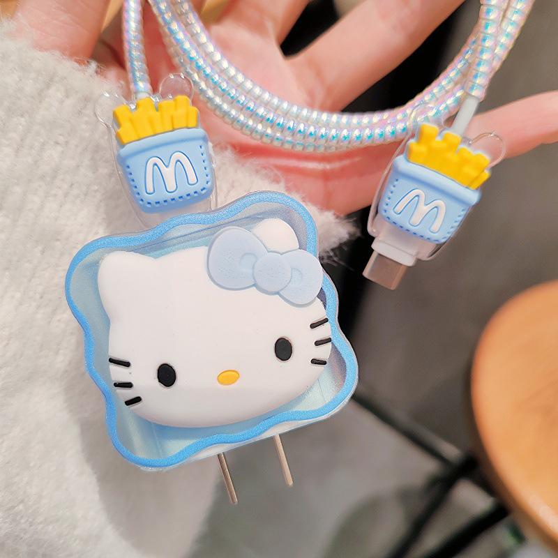Hello Kitty Ochranný kryt na nabíjecí a datový kabel pro Apple iPhone 18/20W nabíjecí chránič proti zlomení, sada navíječů datového kabelu