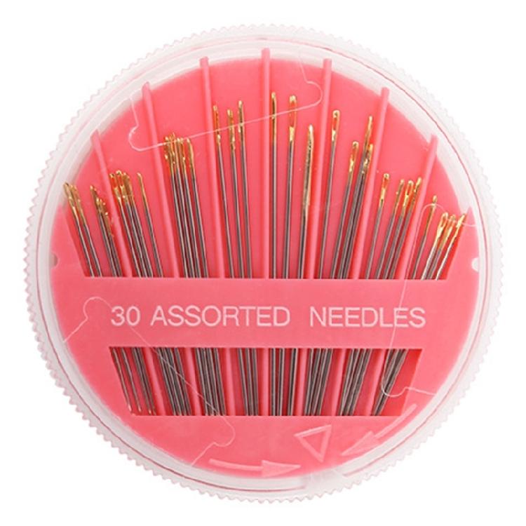 30Pcs Gold Eye Sewing Needle In Alloy Materials and Protective Round Case for Fashion Designers Craft