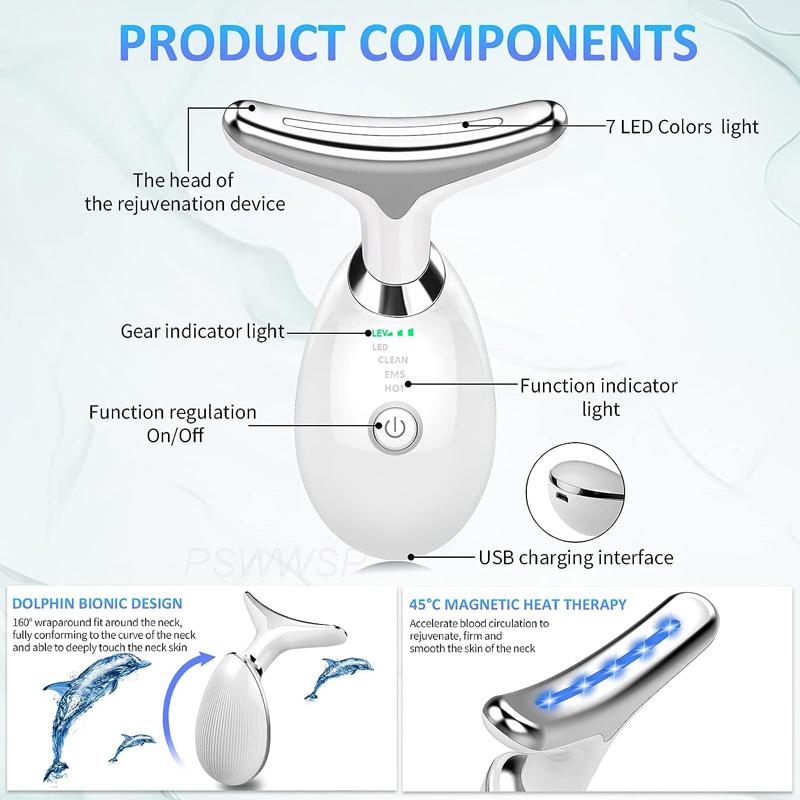 7 Color 3 Modes Facial & Neck Massager Skin Tightening Anti Aging Electric Beauty Device for Face Neck Rejuvenation