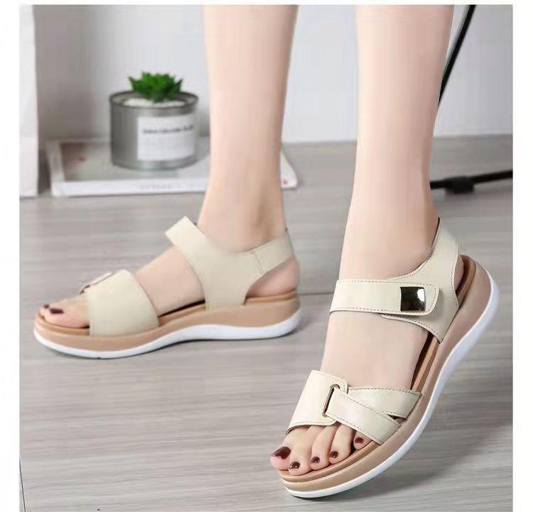 

Summer new flat sandals women s Velcro casual flat heel Korean version of student women s shoes 43 бежевий