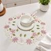 Embroidered Flower Placemat, Round Floral Coaster Placemat, Heat Resistant Table Protector Mat for Dining Table Cup Vase Wedding Party Decoration