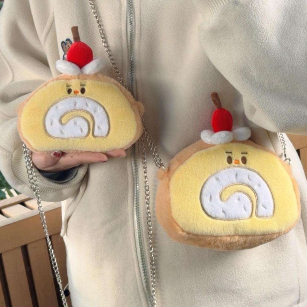 Cake Shape Swiss Roll Coin Purse Cute Cartoon Shoulder Bag Versatile Plush Crossbody Bag Gift