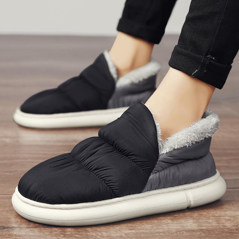 

Мужские новые зимние ботинки Мягкие удобные ботинки по щиколотку теплые водонепроницаемые зимние ботинки модные плюшевые плоские мужские туфли без застежек для отдыха на природе 35