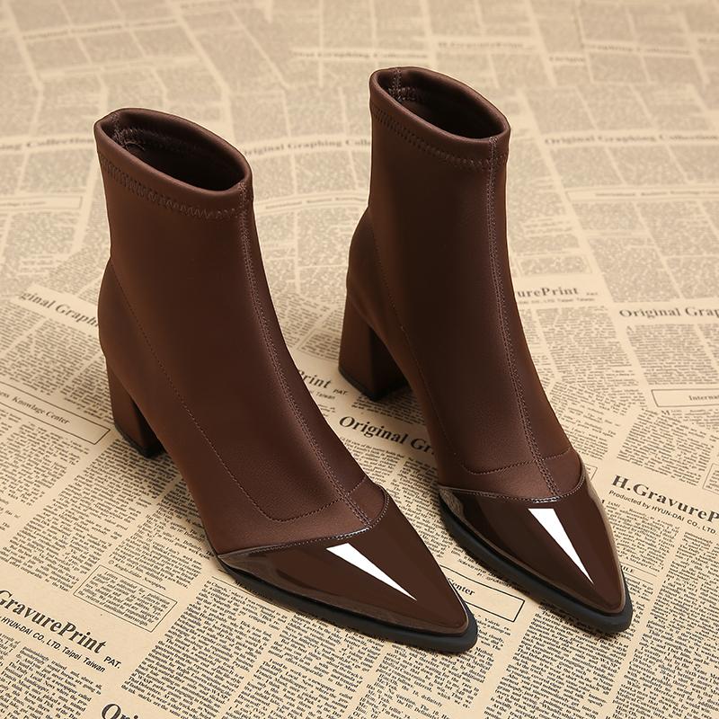 Fashion Women Chunky Mid Heels Ankle Boots Women 2024 New Pointed Toe Trend Winter Designer Shoes Goth Walking Snow Chelsea Boots Women