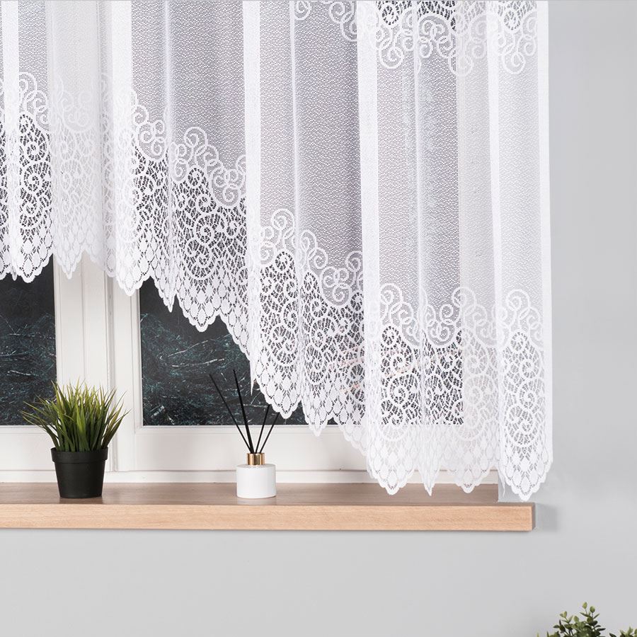 Violetta - Ready-Made Jacquard Curtain With A Cut At The Bottom - 300X160 Cm - White