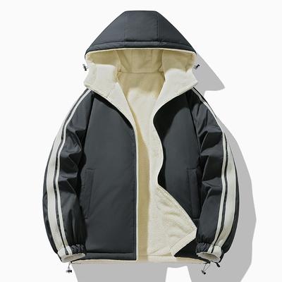 Nouveau Manteau Rembourré en Cachemire Manteau Joker Veste en Laine d'Agneau pour Homme à Capuche Réversible Porté des Deux Côtés.