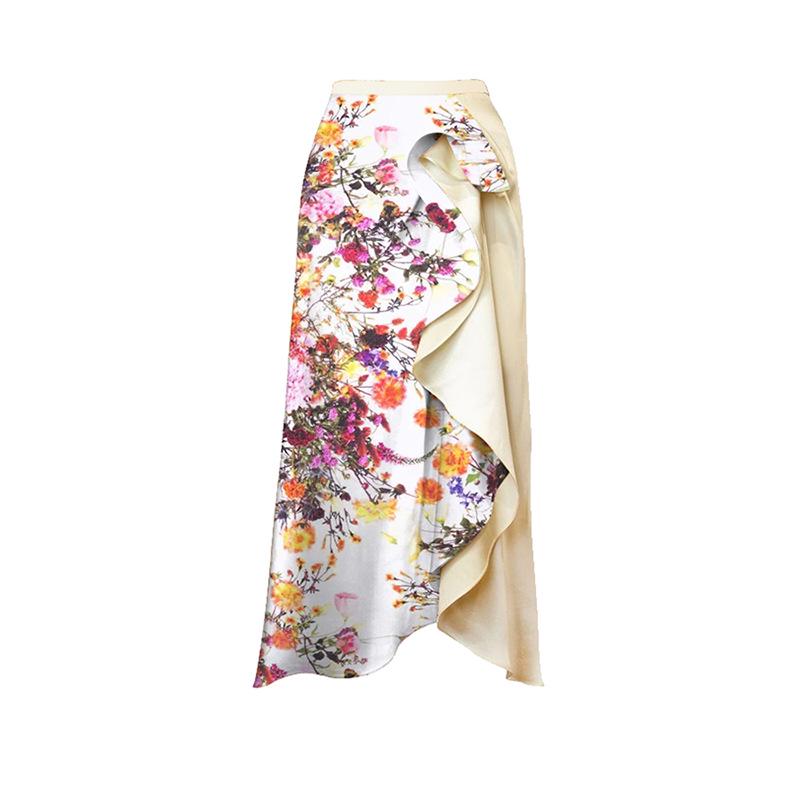 

Европейская и американская юбка миди с цветочным принтом для отпуска с высоким разрезом Large бежевый