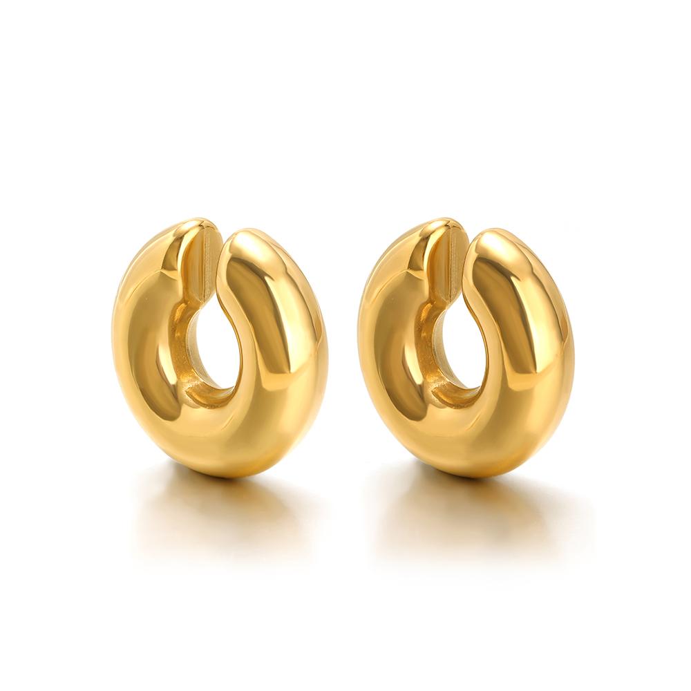 1 Paar Goldfarbe Punk Vintage Klobig Geometrisch Rund Ohr-Manschette Edelstahl Metallstruktur Dick C-Form Nicht-Piercing Ohrklemme