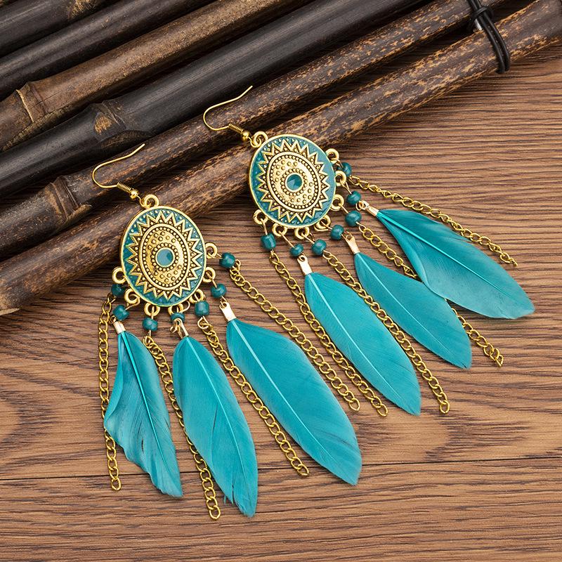 Bohemian Long Tassel Feather Earrings - Trendy Douyin-Inspired Design for Women