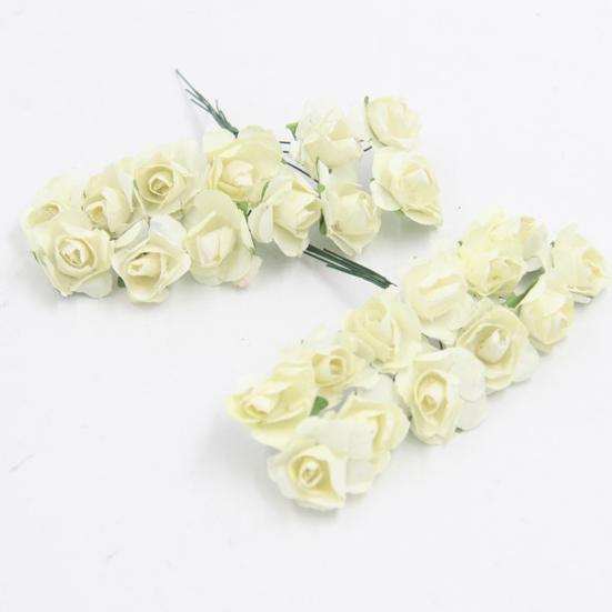 12 Pcs Mini Artificial Rose Flower Bouquet 12 Heads Paper Rose Flowers with Stems for Scrapbooking Wedding DIY Crafts