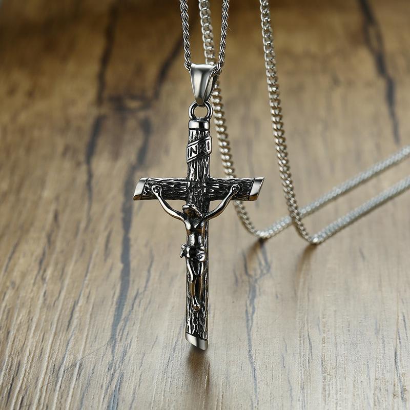 Vnox Kruis Ketting voor Mannen Vrouwen, Katholicisme Jezus Hanger, Goudkleurig Roestvrij Staal Unisex Ketting, Kerk Gebed Geloof Sieraden 50cm