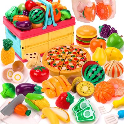 REMOKING Play House Set Toys Girls Boys Baby Toys Educational Toys Vegetables Fruit Tableware Storage Basket Kitchen Toys Pretend Play Food Cutting