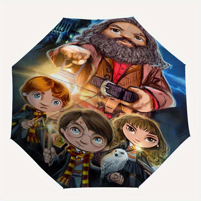 Hagrid Potter Hermione Granger Ron Weasley Durable Cartoon Folding Umbrella, Portable 3 Fold Compact Umbrella for Men and Women,