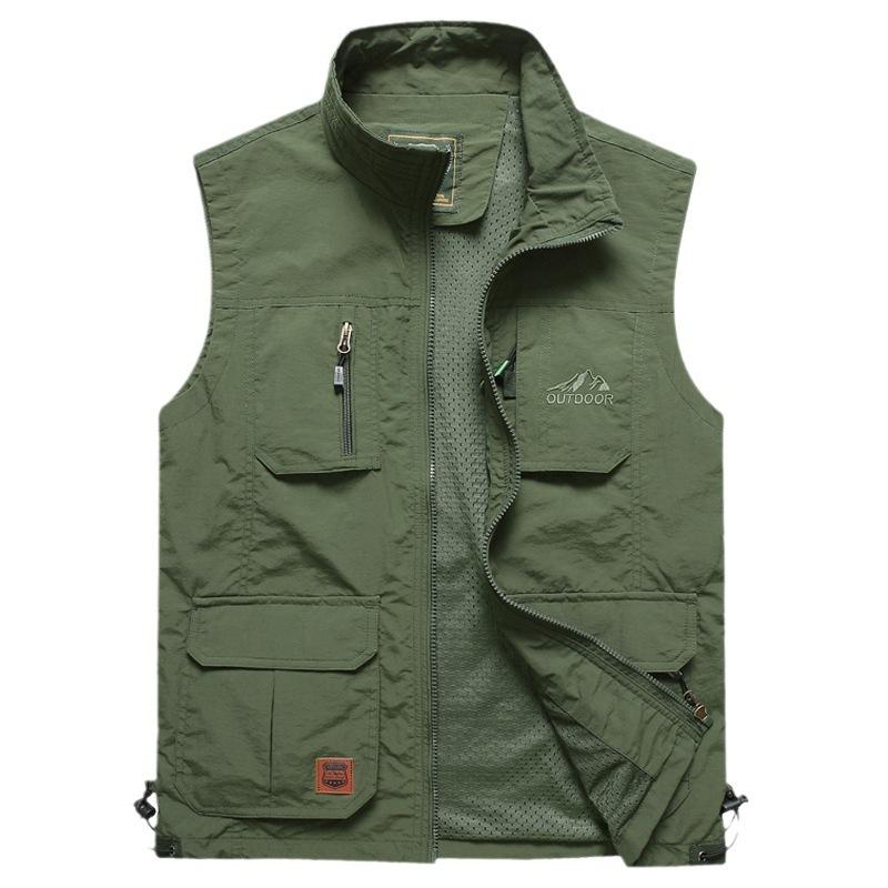 Summer Men's Vest Outdoor Mesh Thin Stand Collar Jacket Sports Quick-drying Vest Fishing Horse Clip Shoulder