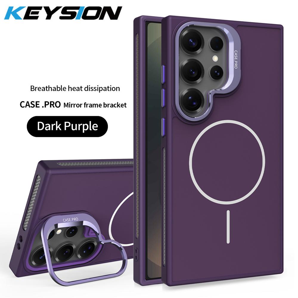 

KEYSION Магнитный беспроводной зарядный чехол для MagSafe для Samsung Galaxy S25 S24 Ultra 5G с теплоотводом, подставкой для камеры, чехол для телефона for Galaxy S24 Ultra фиолетовый